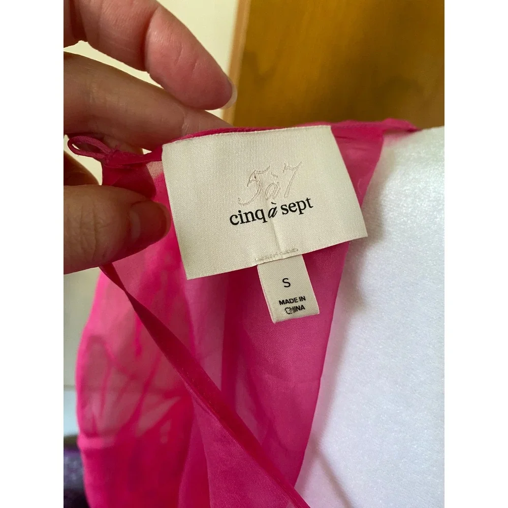 Cinq a Sept Katerina 100% Silk Sheer Hot Pink Puff Sleeve Blouse Top Small Luxe - Picture 6 of 9